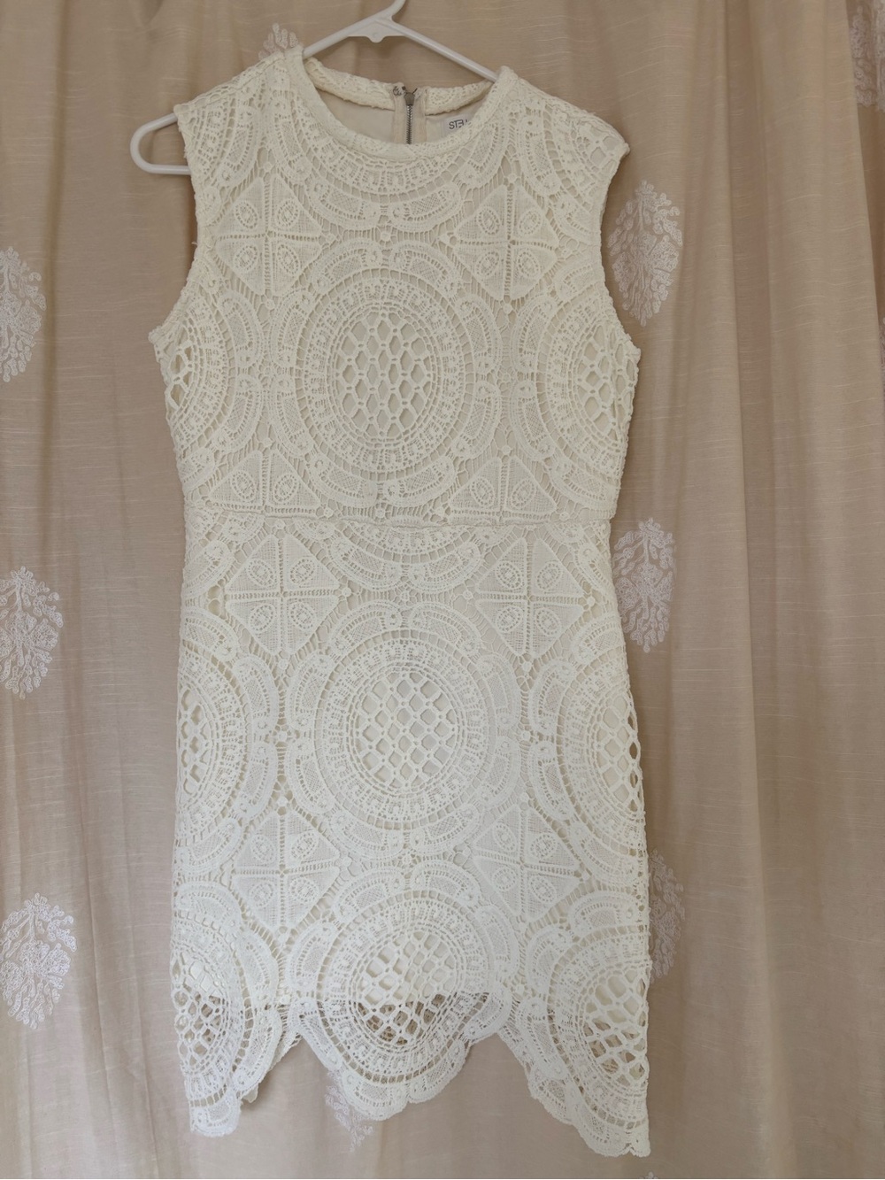 Sleeveless Crochet/Macrame Lace Sheath White Dress
